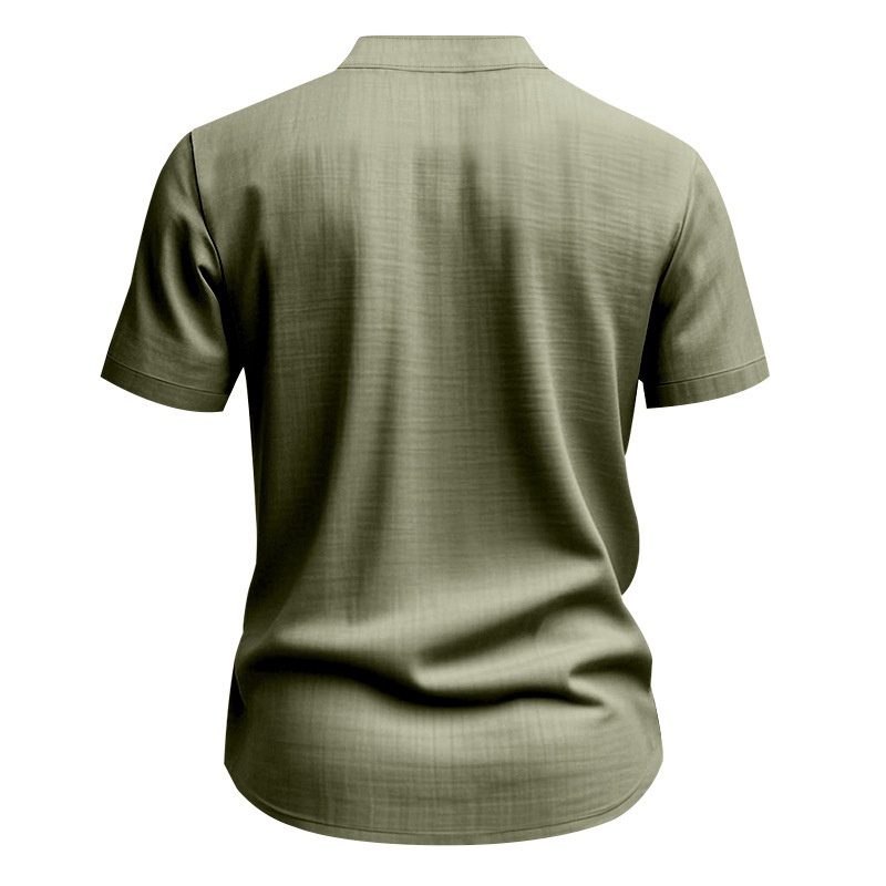 Men's Casual Blend Short Sleeve Band Collar Shirt