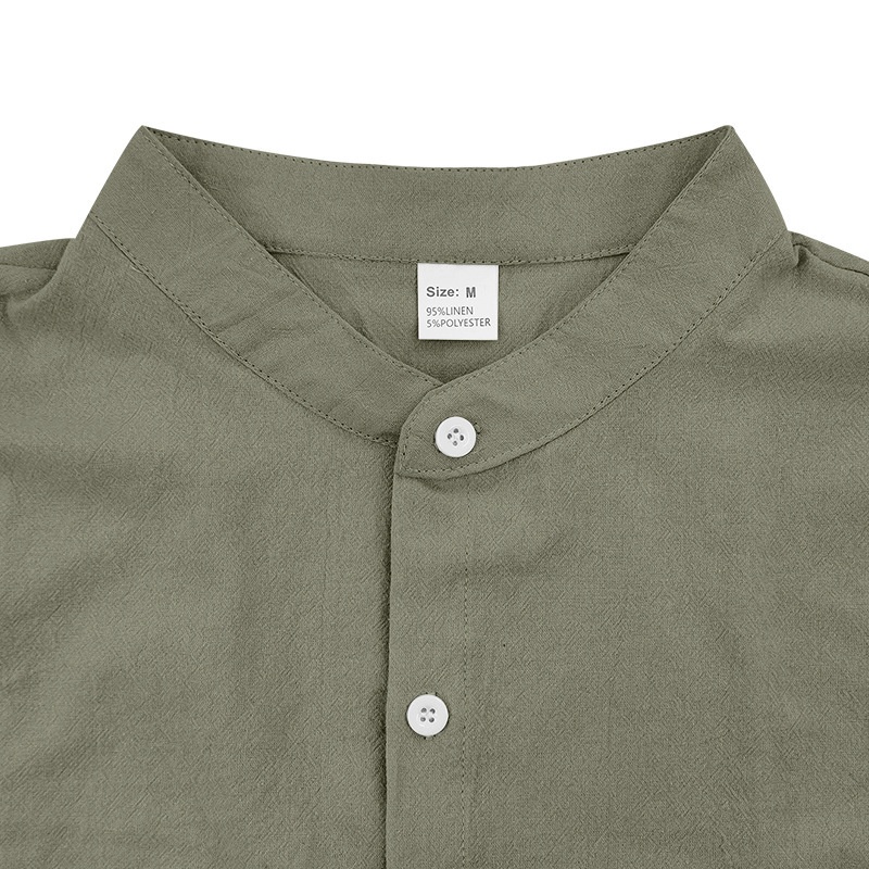 Men's Casual Blend Short Sleeve Band Collar Shirt