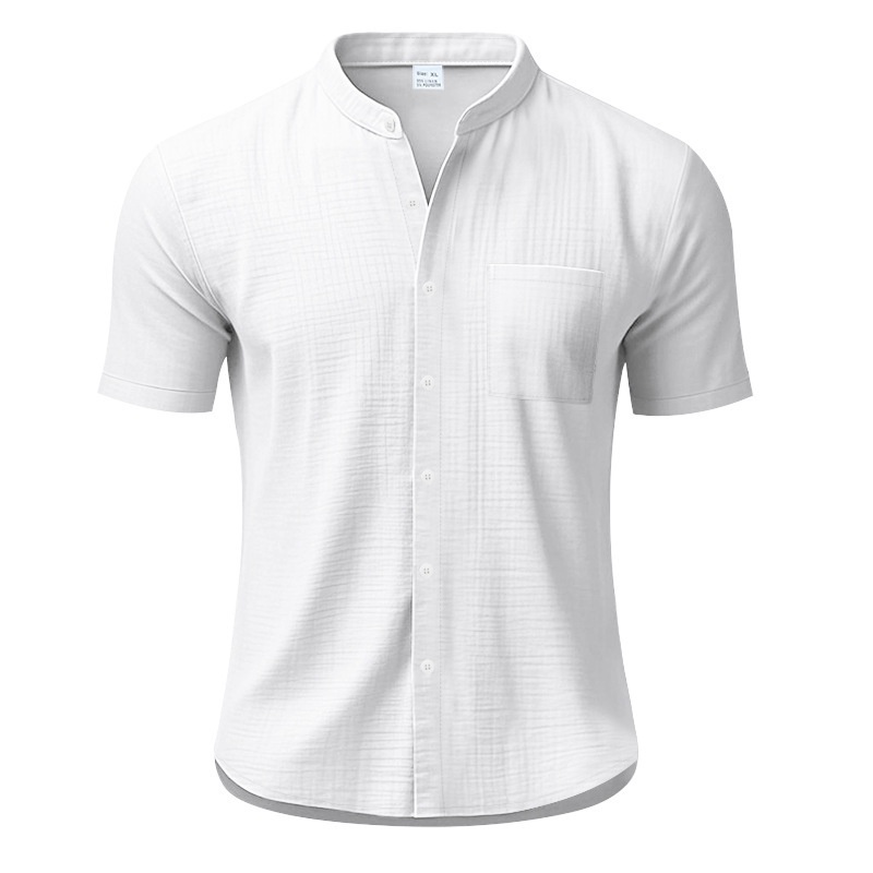 Men's Casual Blend Short Sleeve Band Collar Shirt