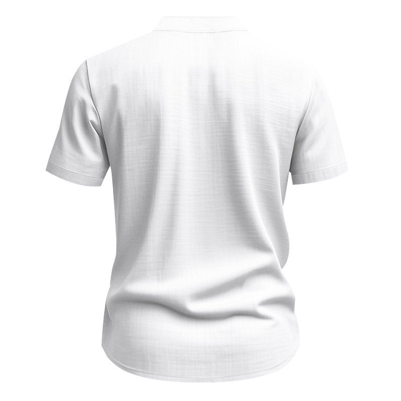 Men's Casual Blend Short Sleeve Band Collar Shirt