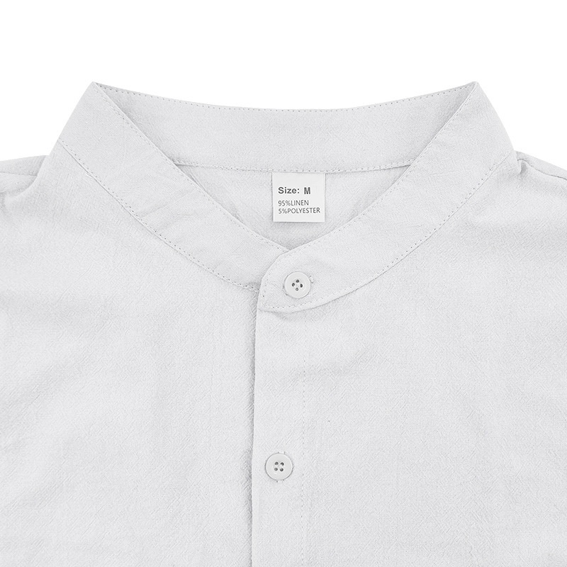 Men's Casual Blend Short Sleeve Band Collar Shirt