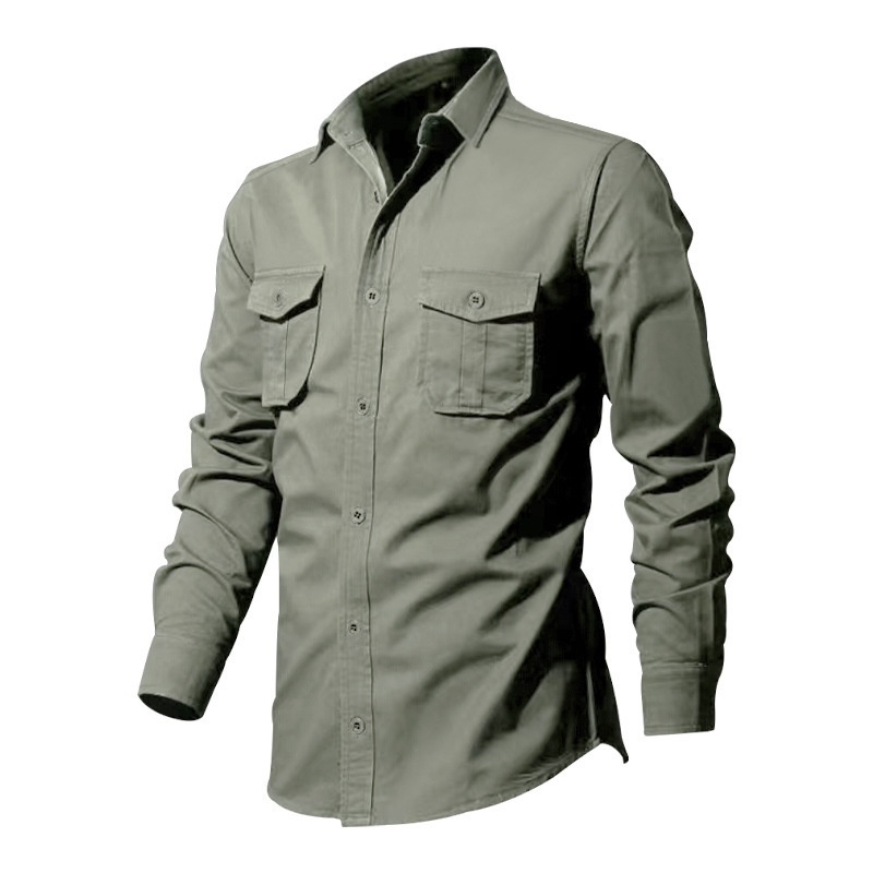 Men's Casual Long Sleeve Button-Up Shirt with Pockets