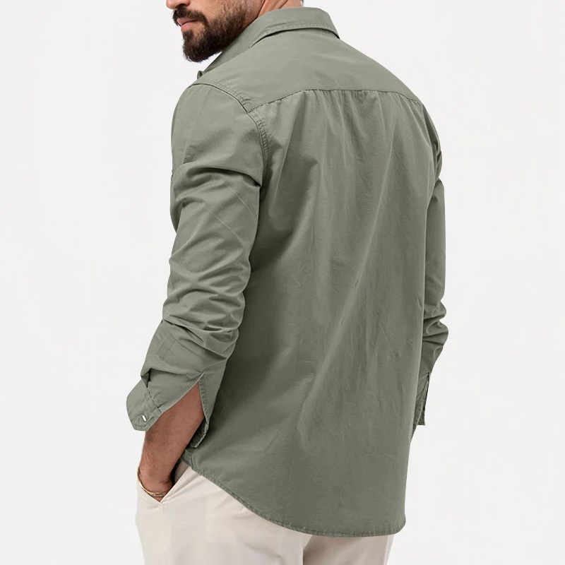 Men's Casual Long Sleeve Button-Up Shirt with Pockets