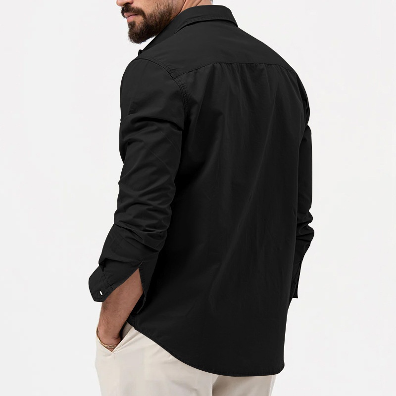 Men's Casual Long Sleeve Button-Up Shirt with Pockets