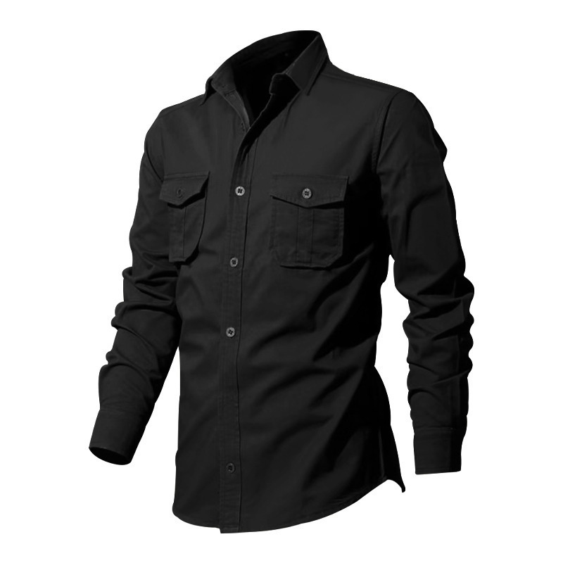 Men's Casual Long Sleeve Button-Up Shirt with Pockets