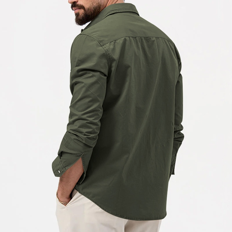 Men's Casual Long Sleeve Button-Up Shirt with Pockets