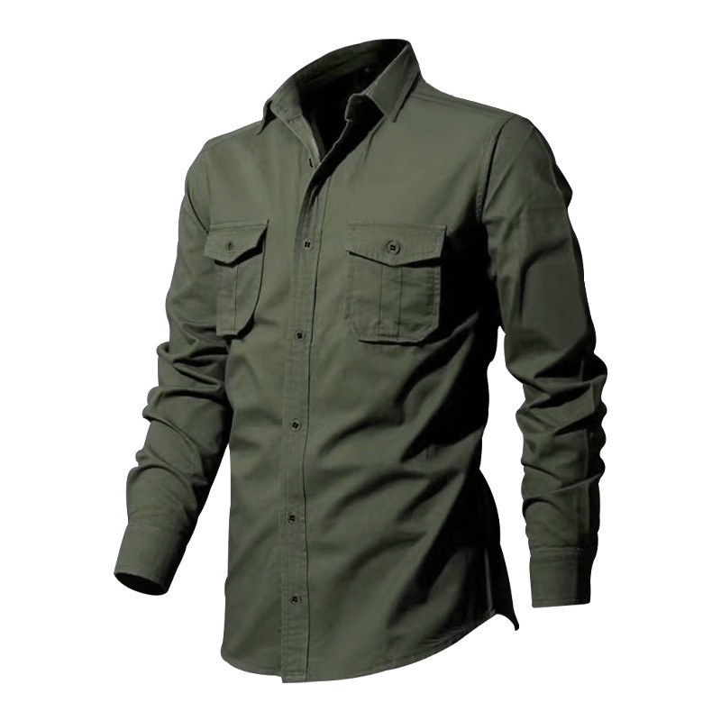 Men's Casual Long Sleeve Button-Up Shirt with Pockets