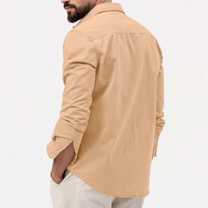 Men's Casual Long Sleeve Button-Up Shirt with Pockets