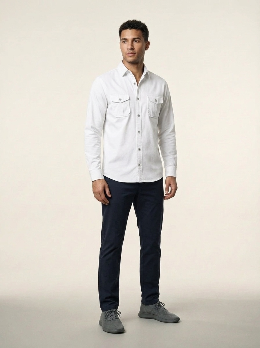 Men's Casual Long Sleeve Button-Up Shirt with Pockets