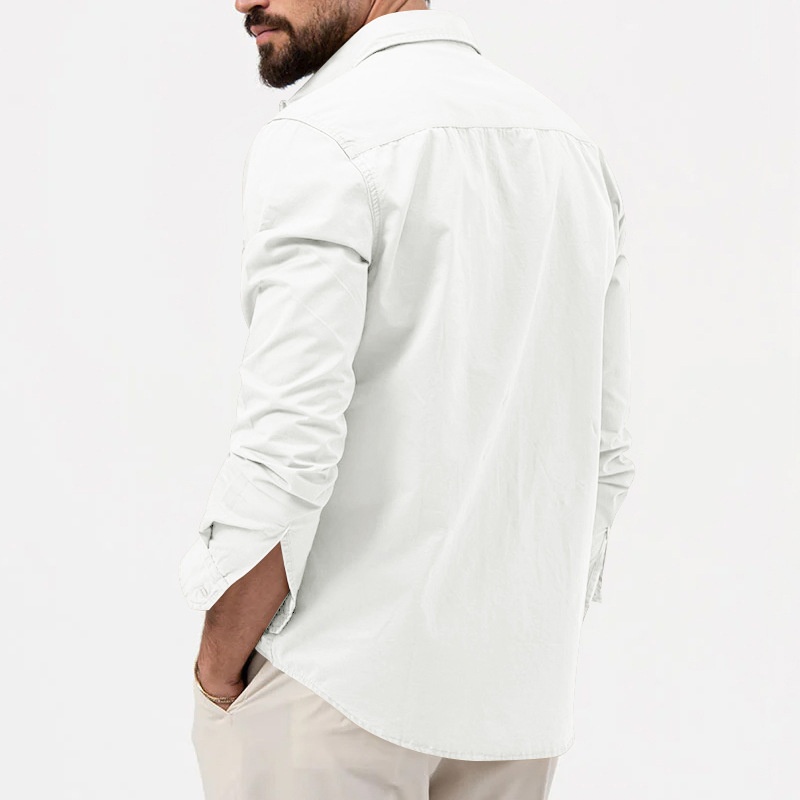 Men's Casual Long Sleeve Button-Up Shirt with Pockets