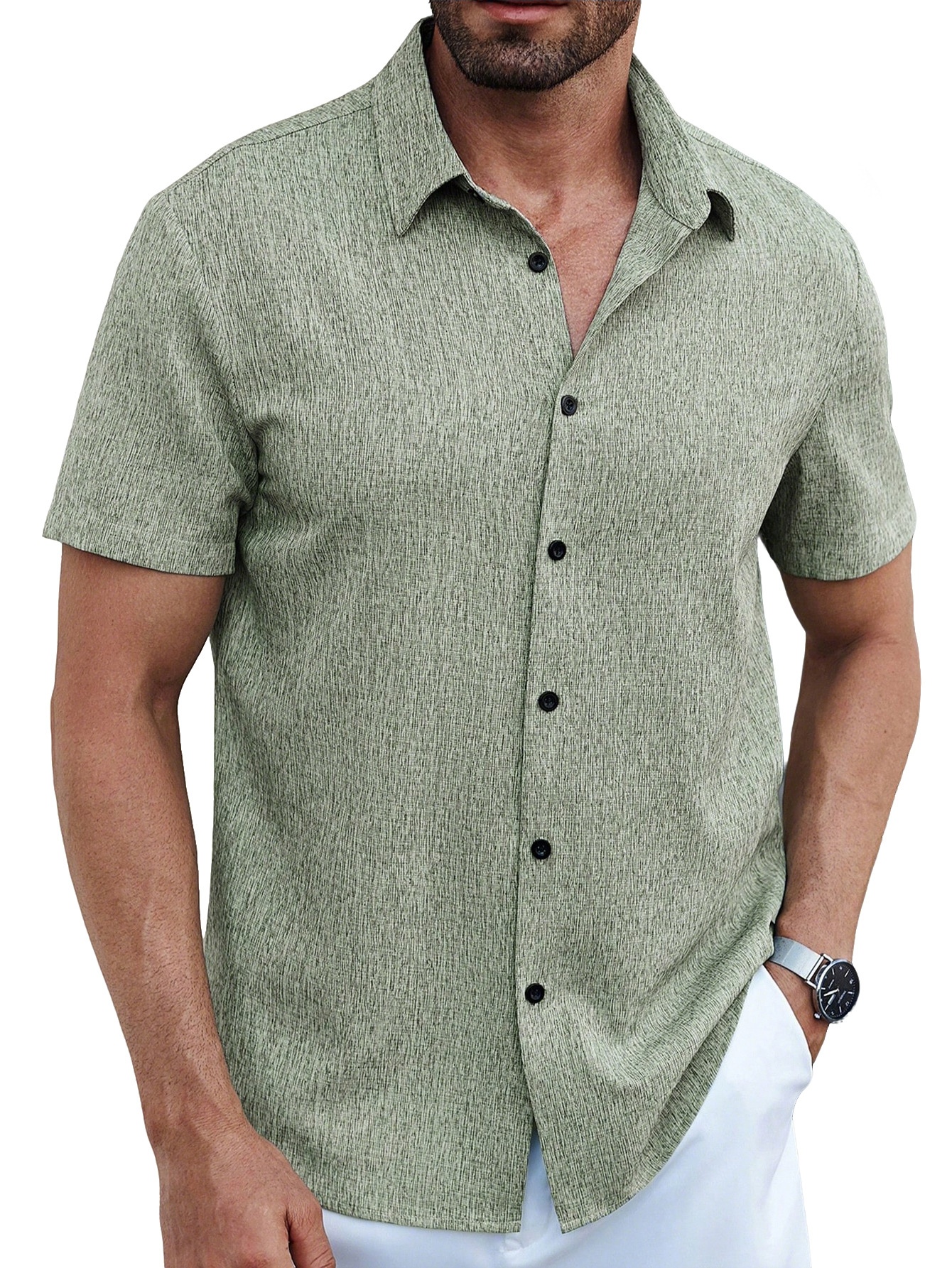 Men's Casual Blend Short Sleeve Button Up Shirt