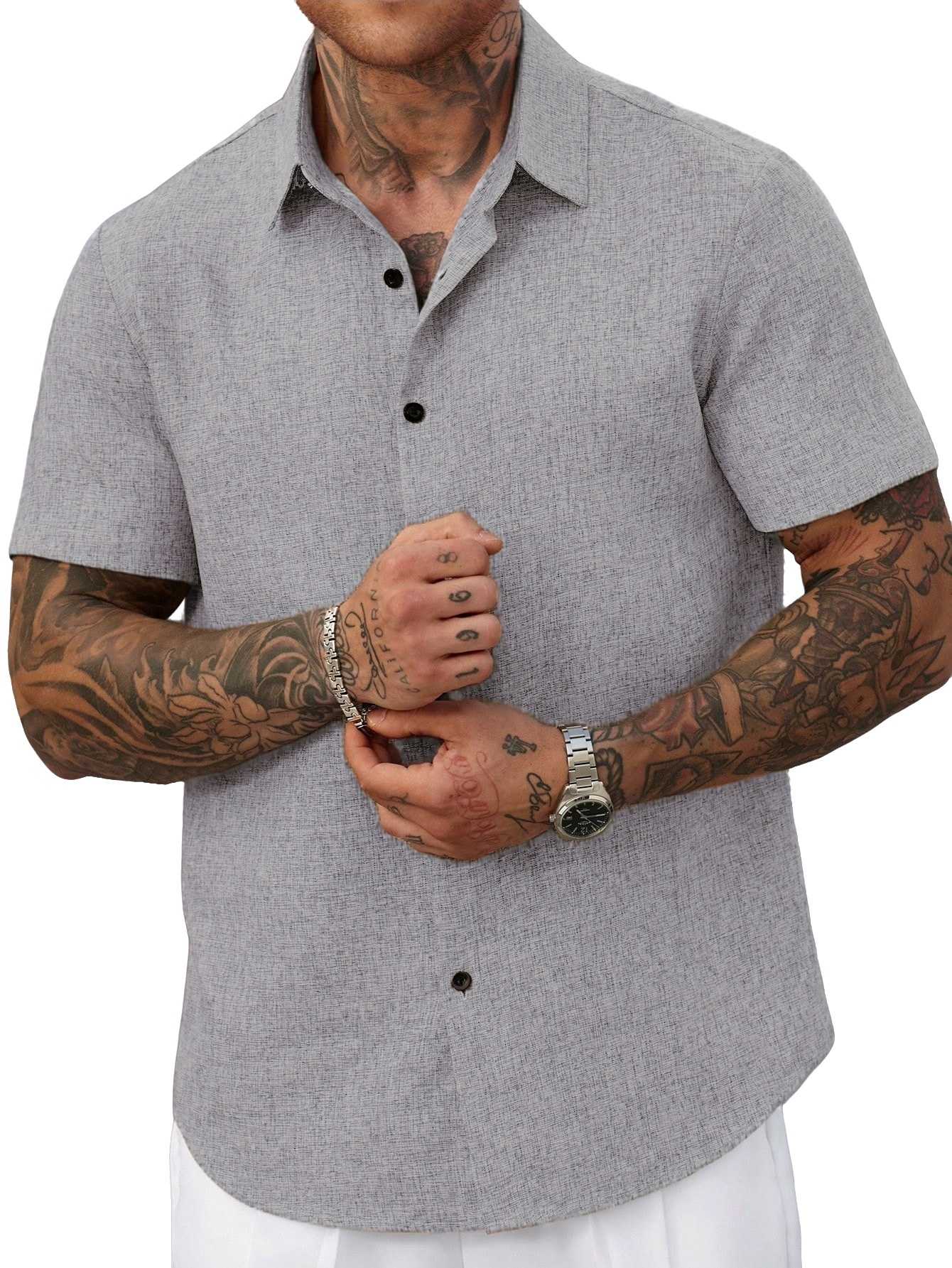 Men's Casual Blend Short Sleeve Button Up Shirt