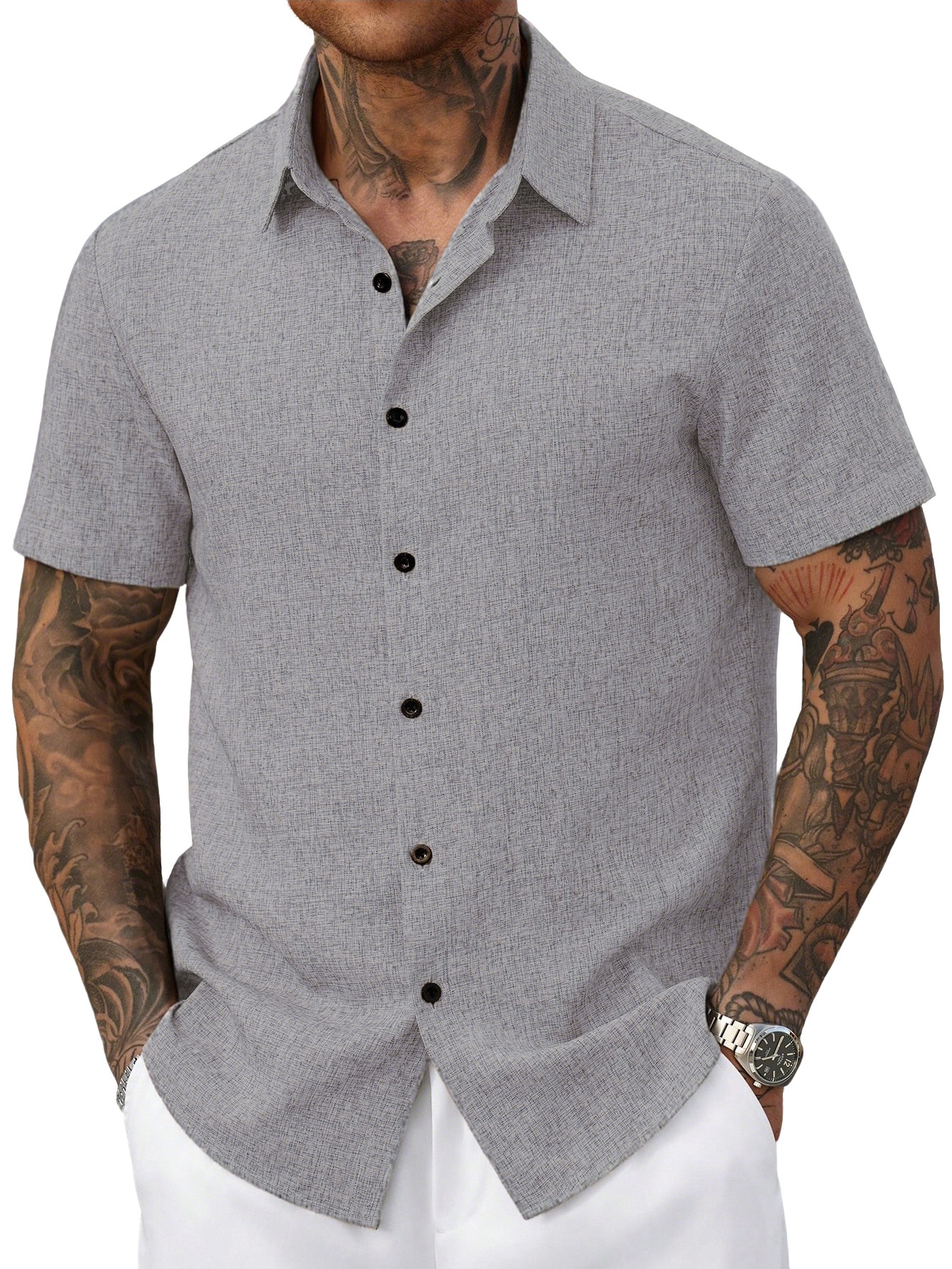 Men's Casual Blend Short Sleeve Button Up Shirt