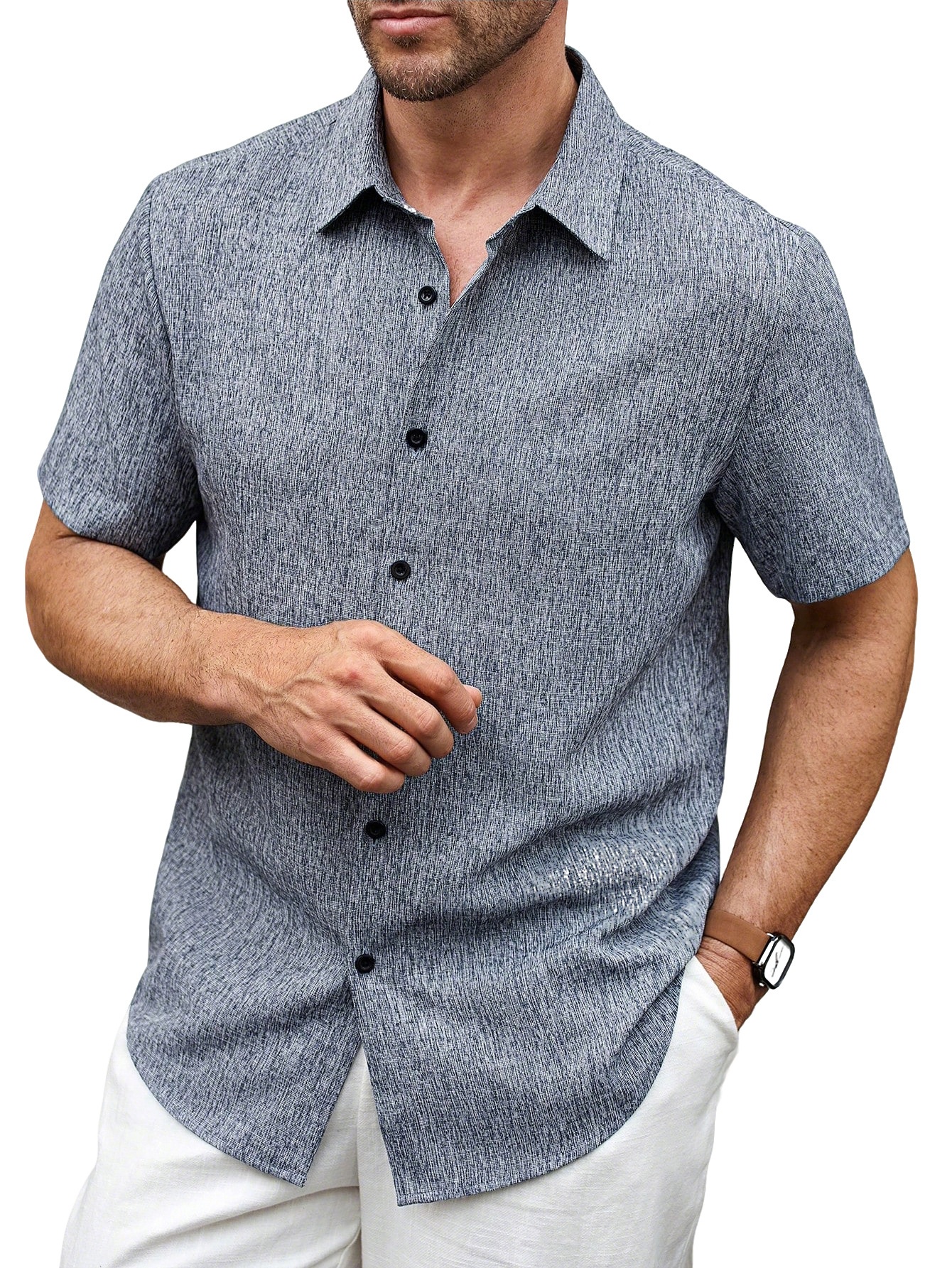 Men's Casual Blend Short Sleeve Button Up Shirt