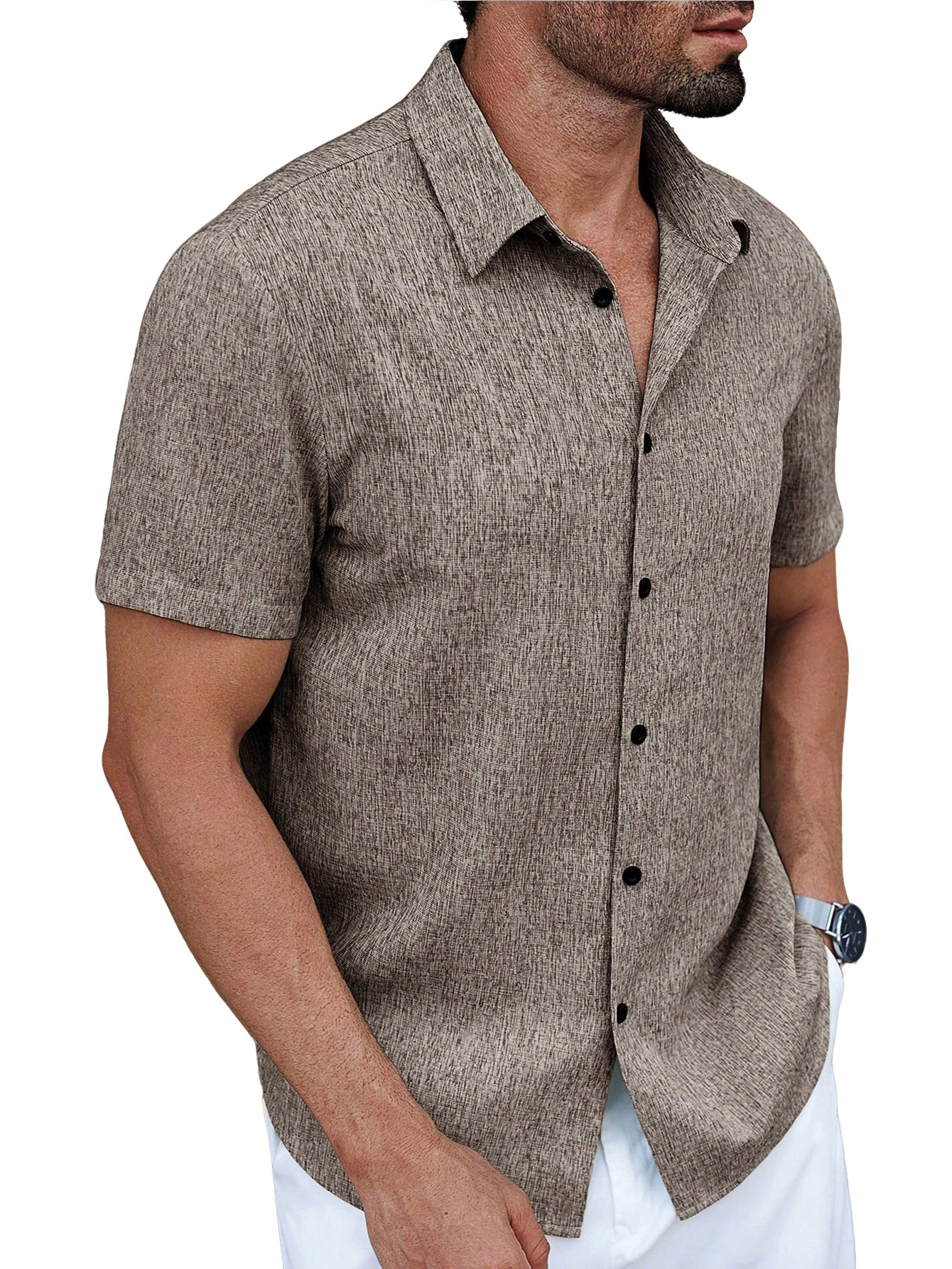 Men's Casual Blend Short Sleeve Button Up Shirt