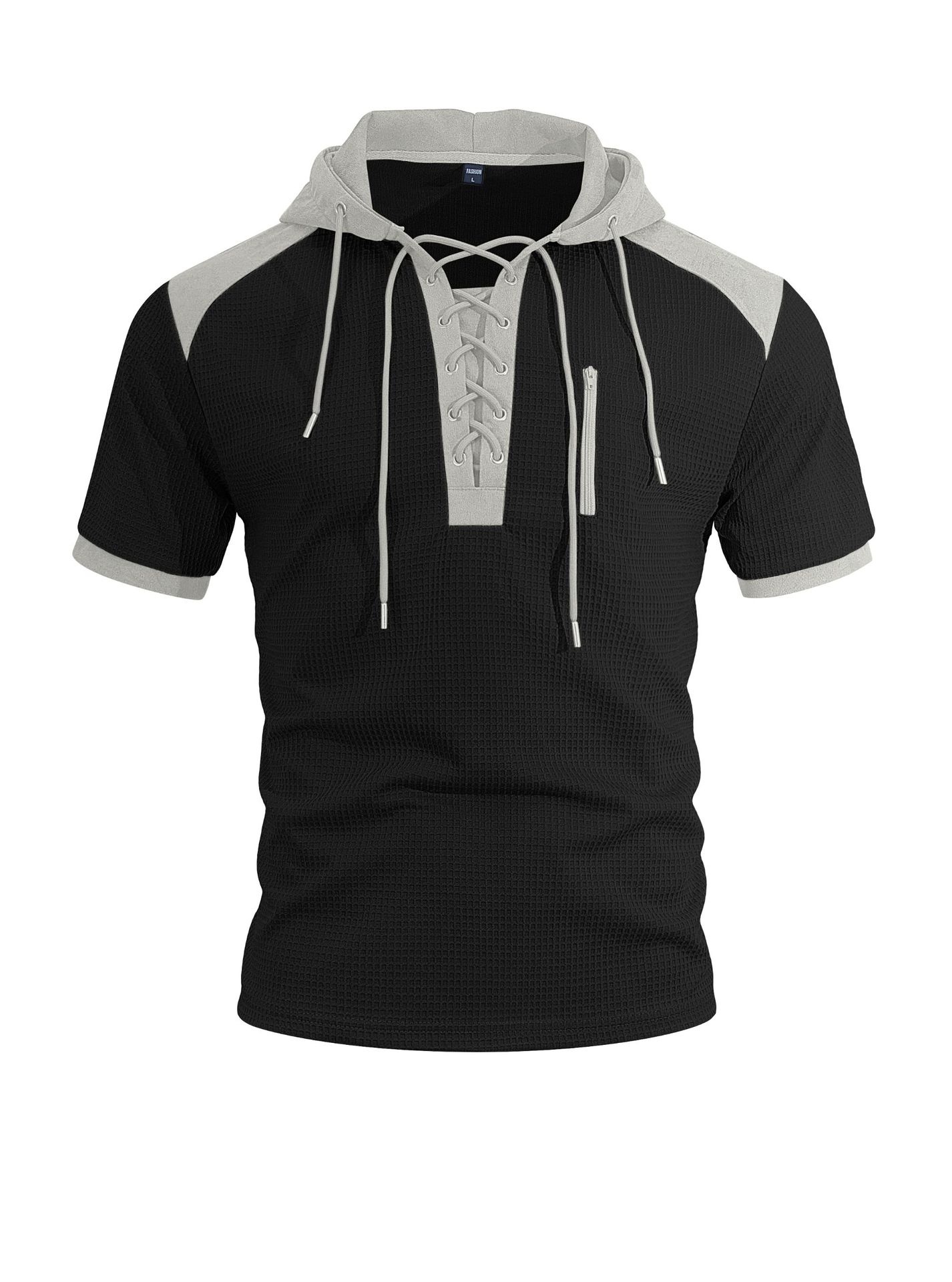 Men's Short Sleeve Hooded Waffle Knit Henley Shirt