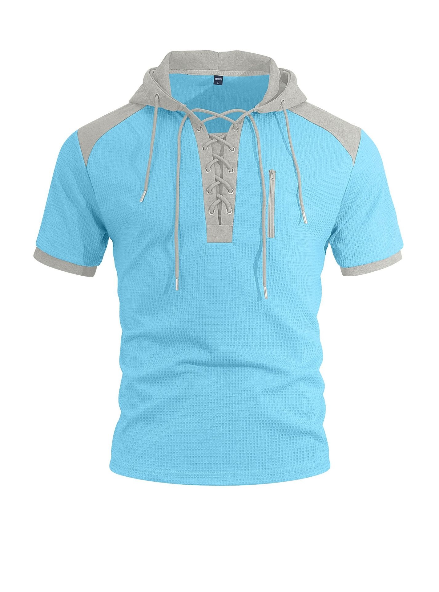 Men's Short Sleeve Hooded Waffle Knit Henley Shirt