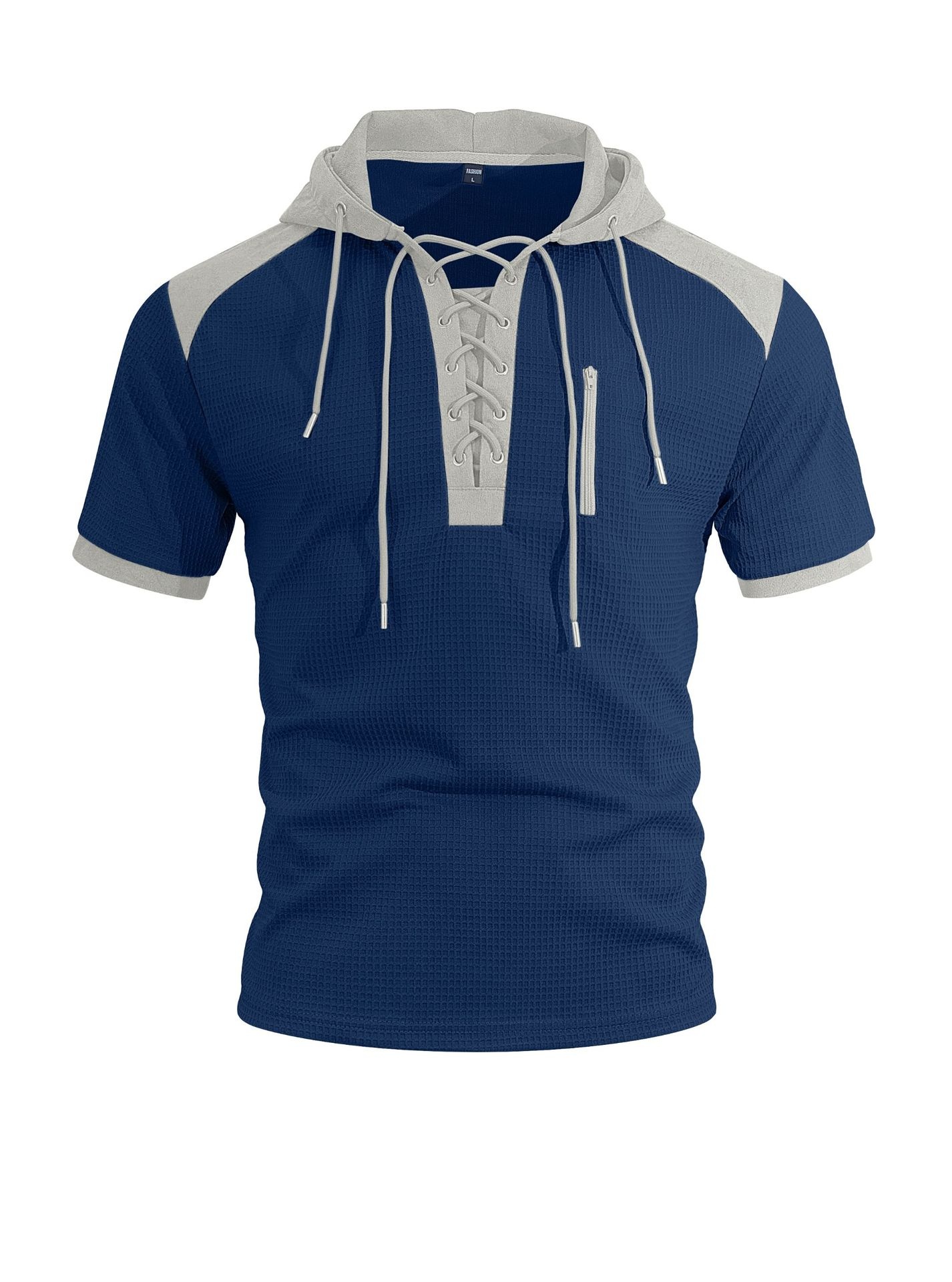 Men's Short Sleeve Hooded Waffle Knit Henley Shirt