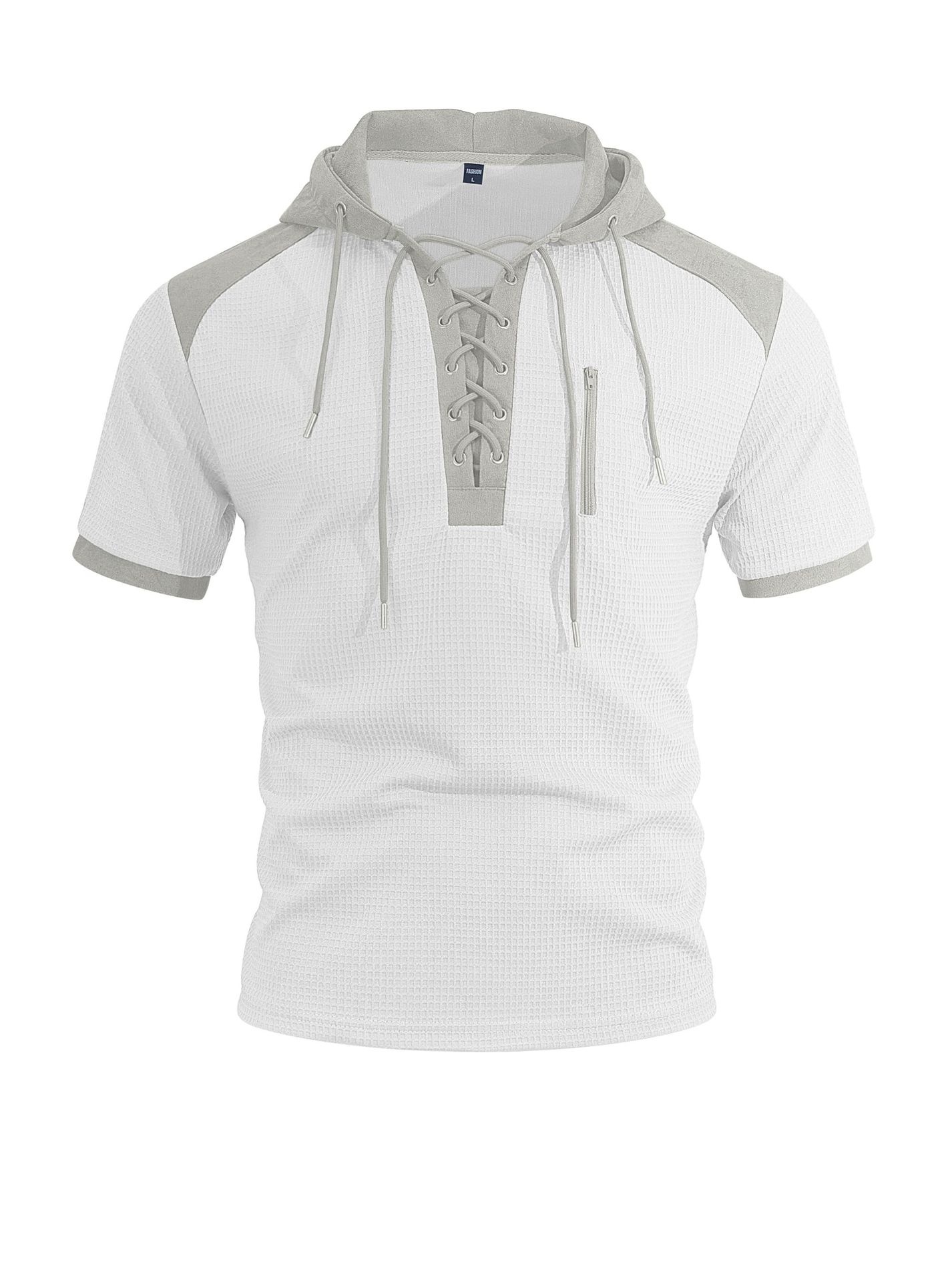 Men's Short Sleeve Hooded Waffle Knit Henley Shirt