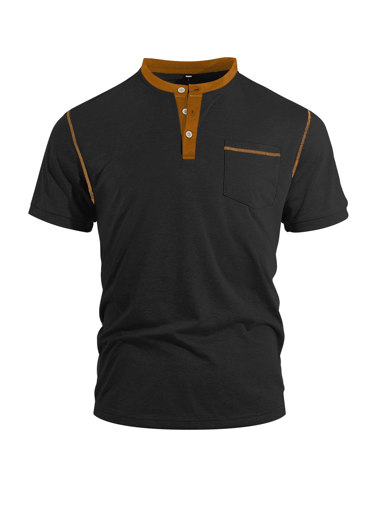 Men's Casual Henley Shirt - Short Sleeve Contrast Collar Tee