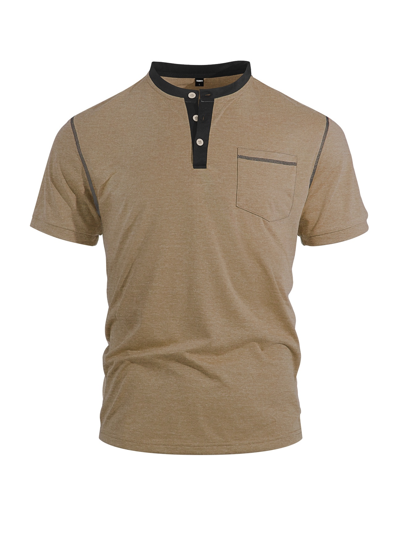 Men's Casual Henley Shirt - Short Sleeve Contrast Collar Tee