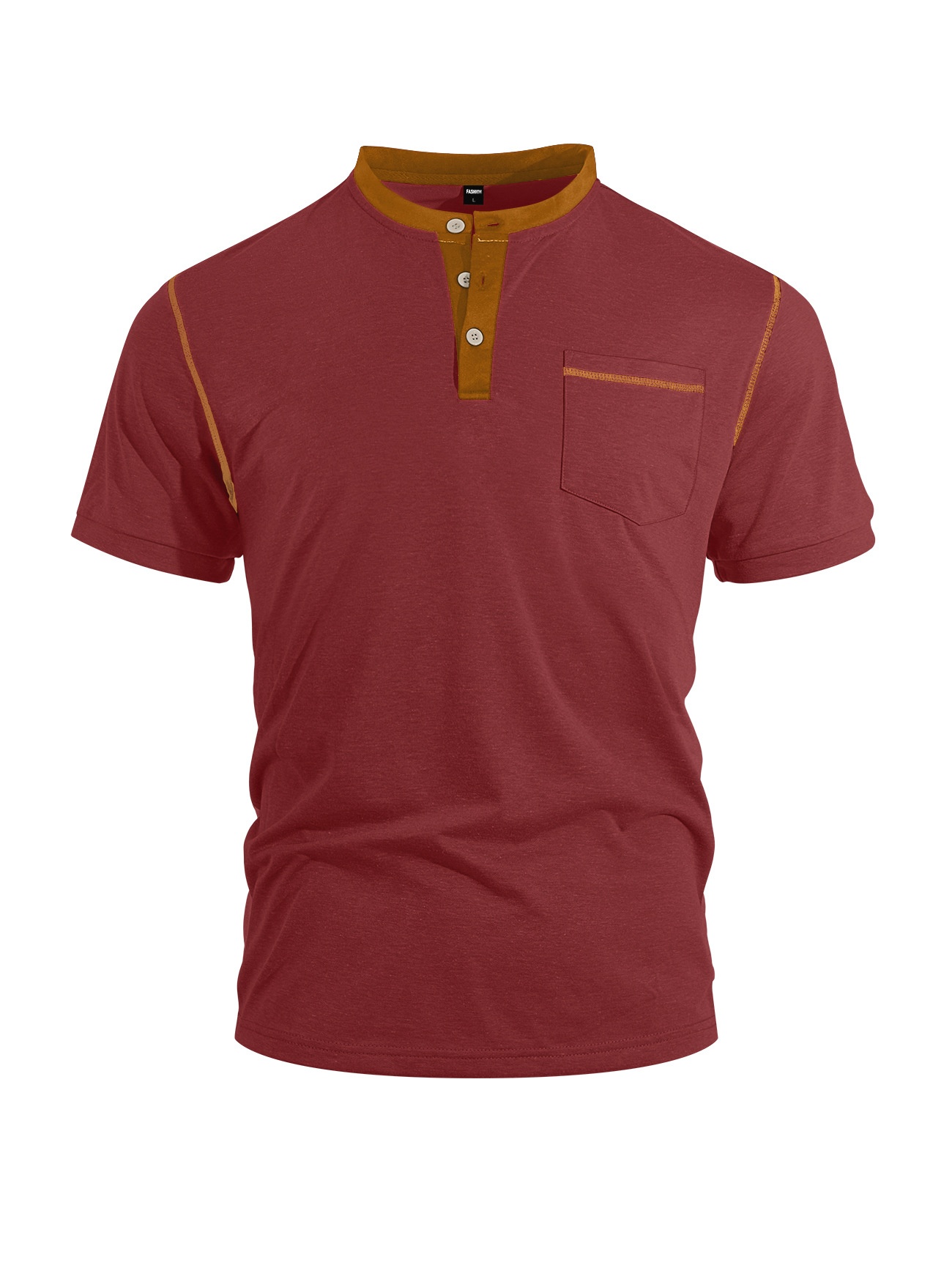 Men's Casual Henley Shirt - Short Sleeve Contrast Collar Tee