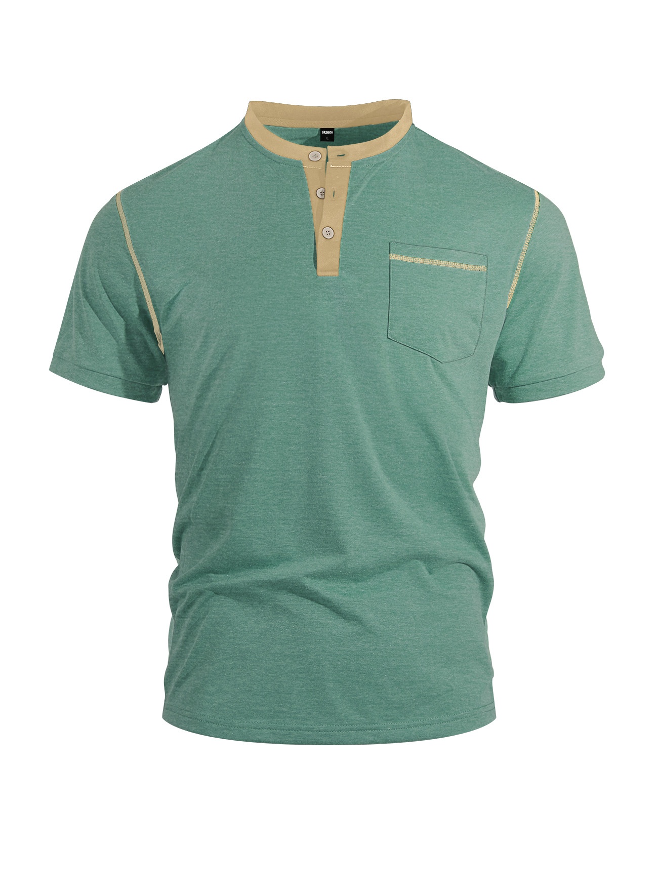 Men's Casual Henley Shirt - Short Sleeve Contrast Collar Tee
