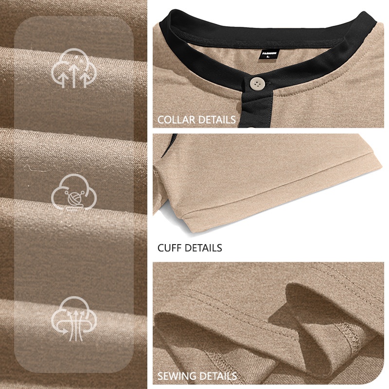 Men's Casual Henley Shirt - Short Sleeve Contrast Collar Tee