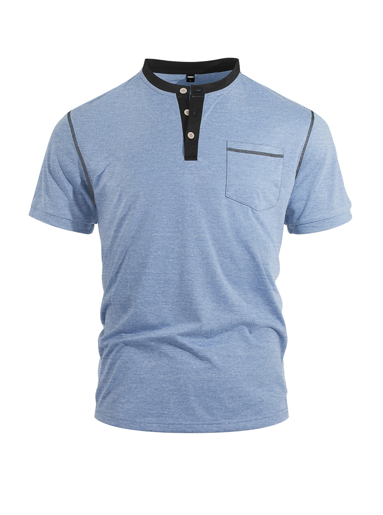 Men's Casual Henley Shirt - Short Sleeve Contrast Collar Tee