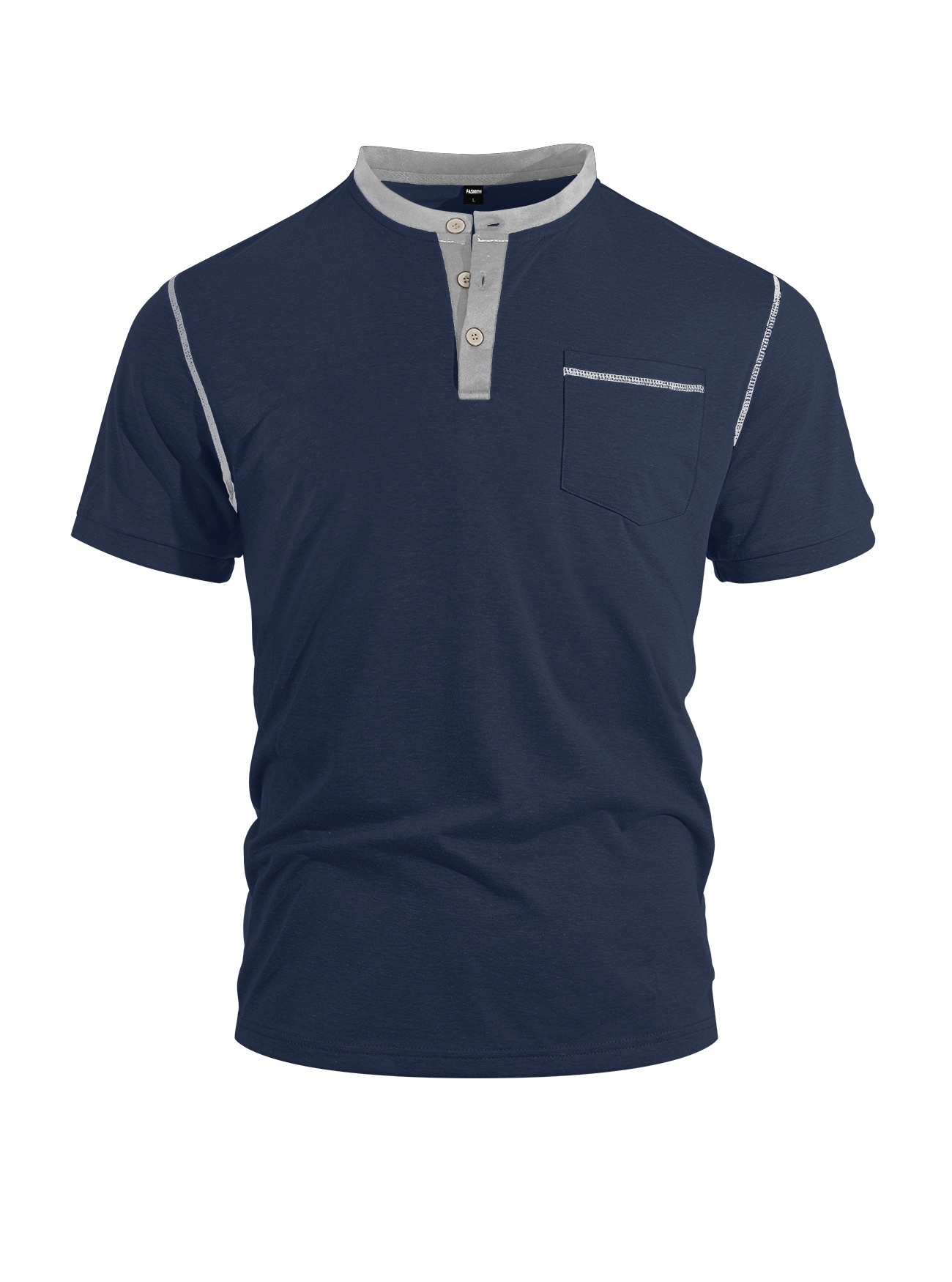 Men's Casual Henley Shirt - Short Sleeve Contrast Collar Tee