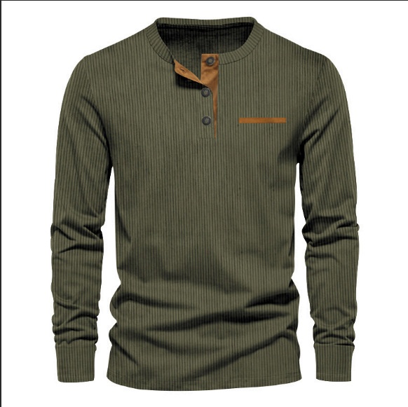 Men's Ribbed Henley Shirt Long Sleeve Casual Button Top