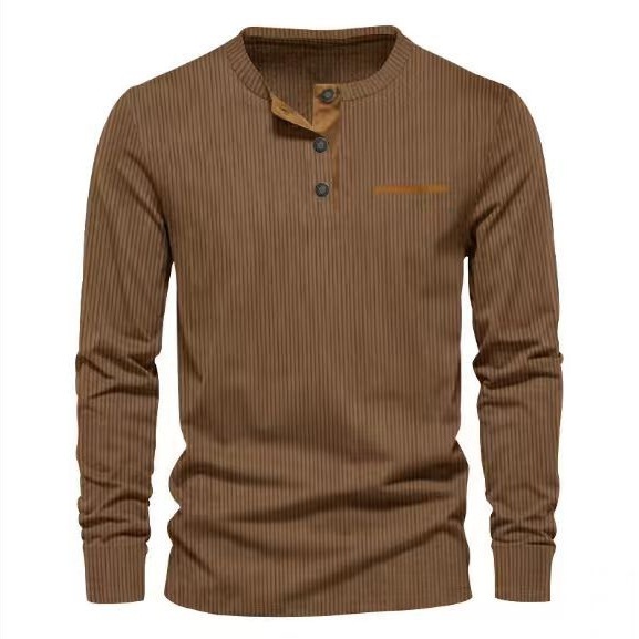 Men's Ribbed Henley Shirt Long Sleeve Casual Button Top