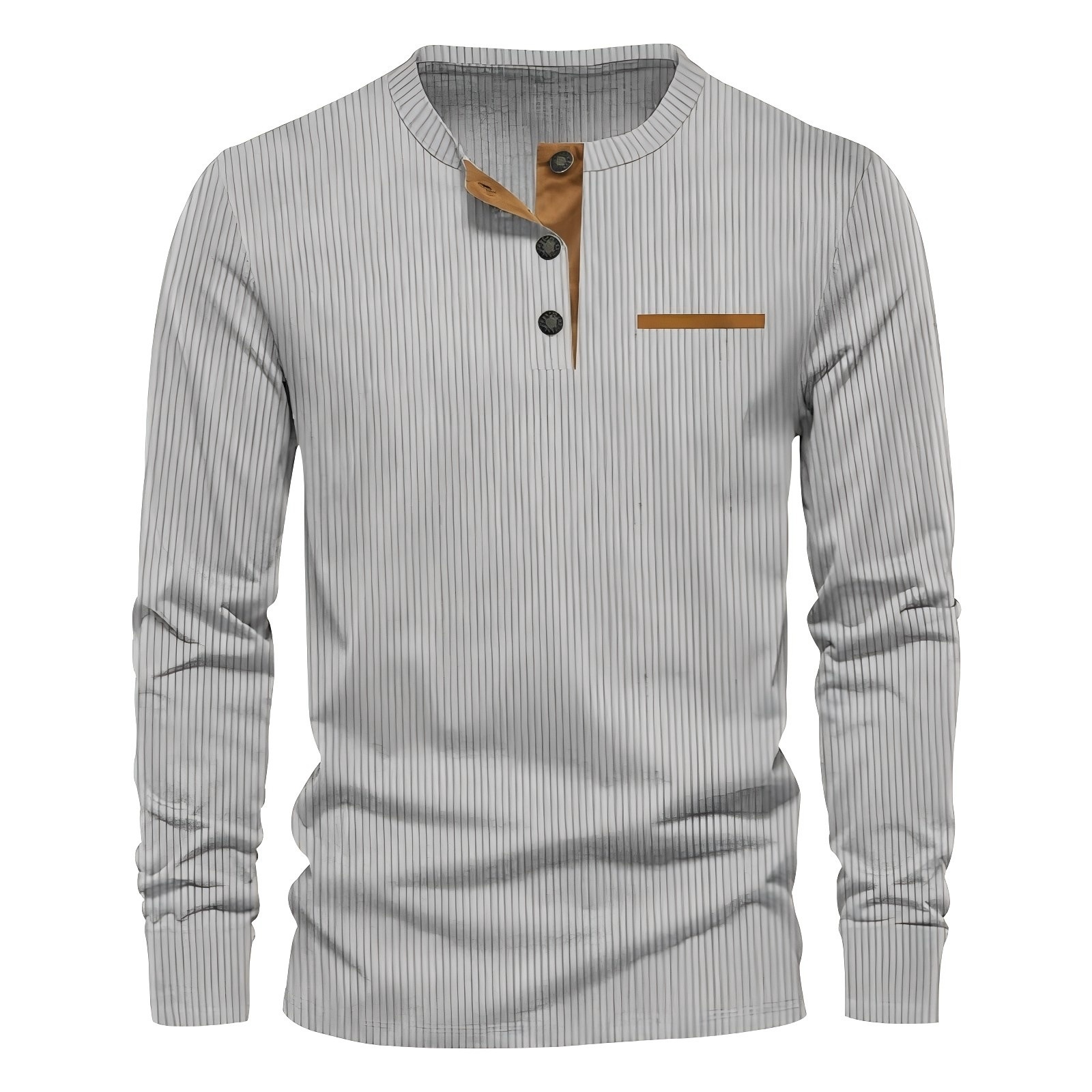 Men's Ribbed Henley Shirt Long Sleeve Casual Button Top