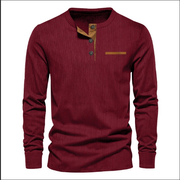 Men's Ribbed Henley Shirt Long Sleeve Casual Button Top