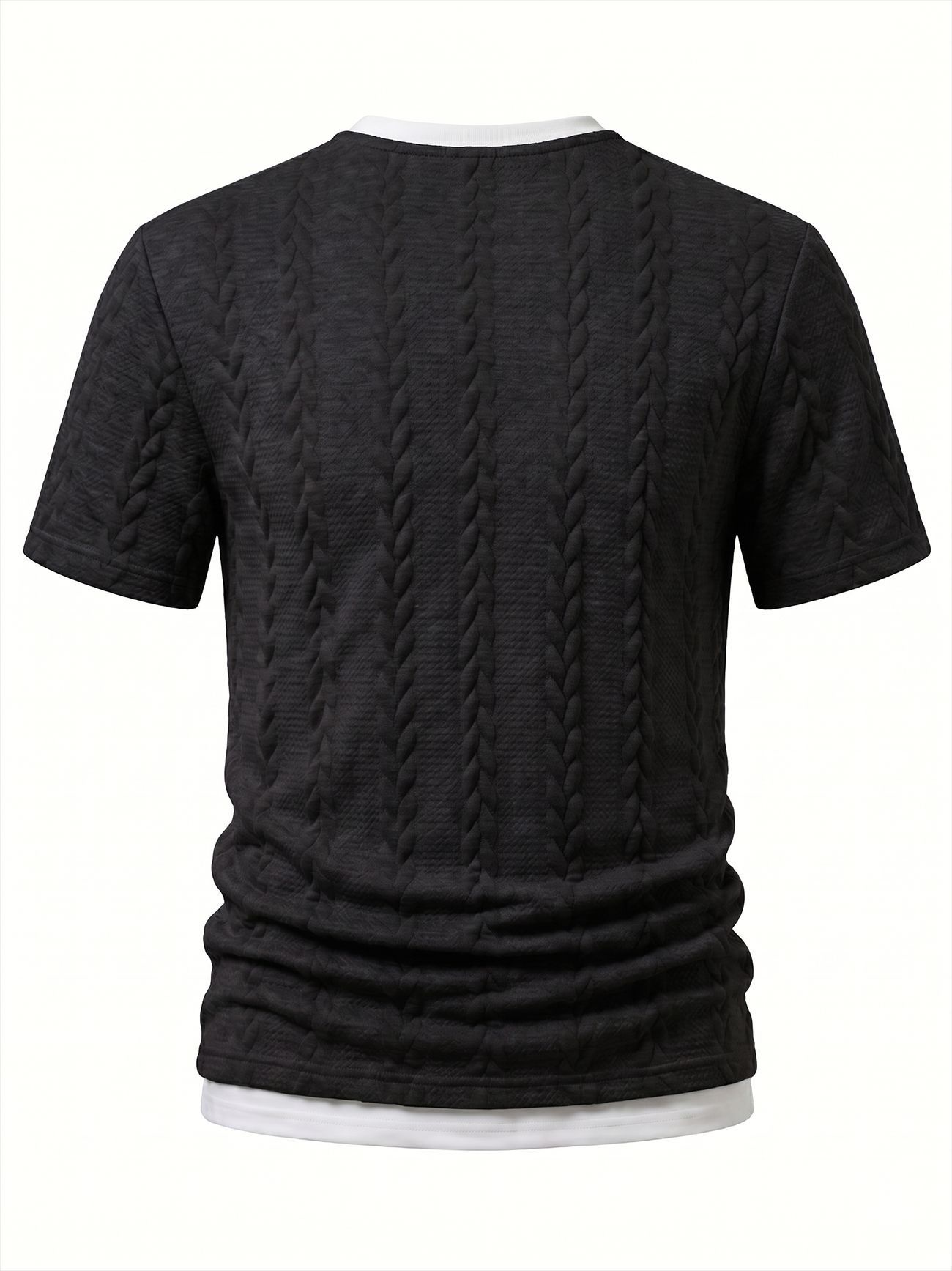 Men's Cable Knit V-Neck T-Shirt - Short Sleeve Casual Top