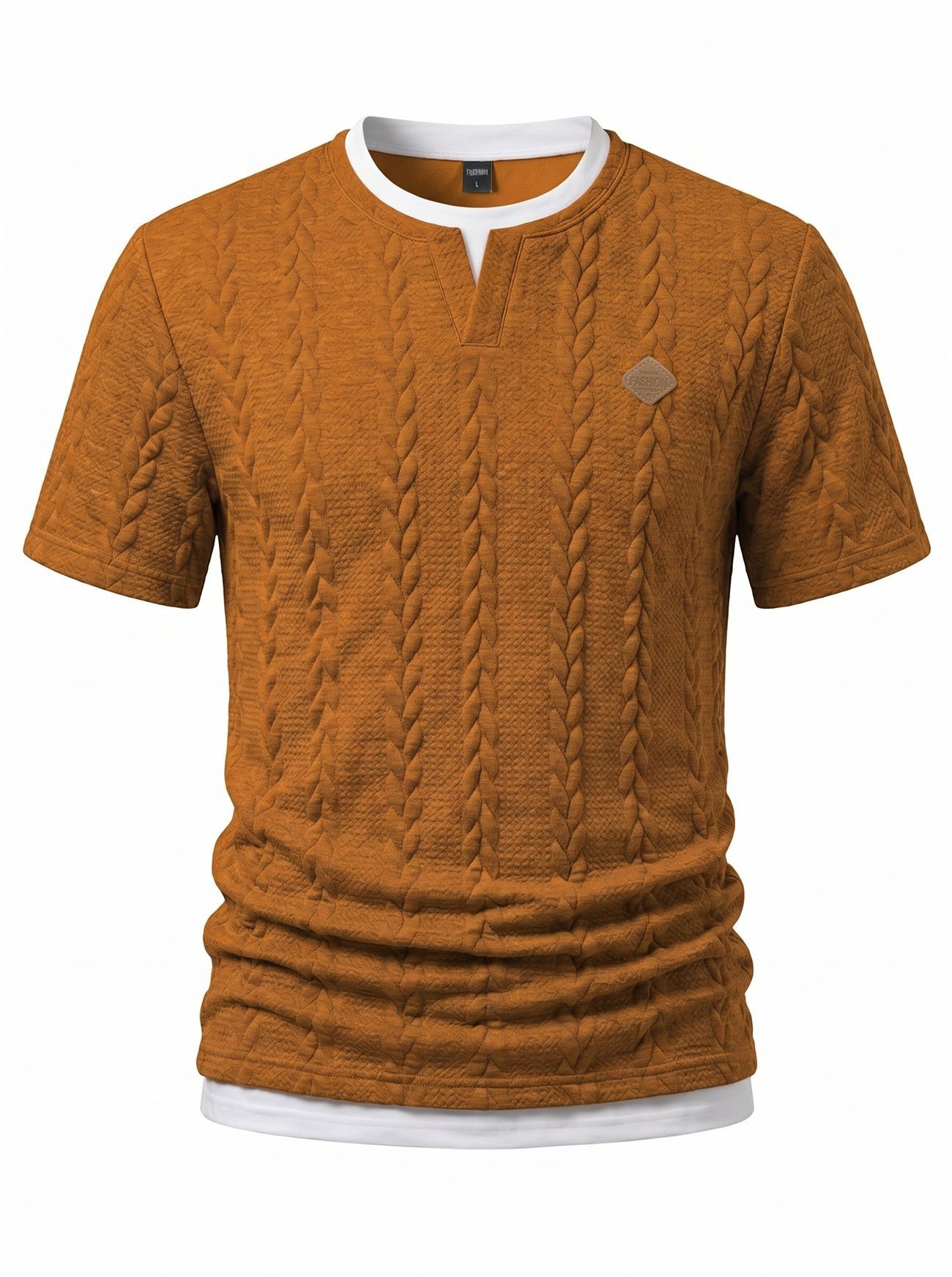 Men's Cable Knit V-Neck T-Shirt - Short Sleeve Casual Top