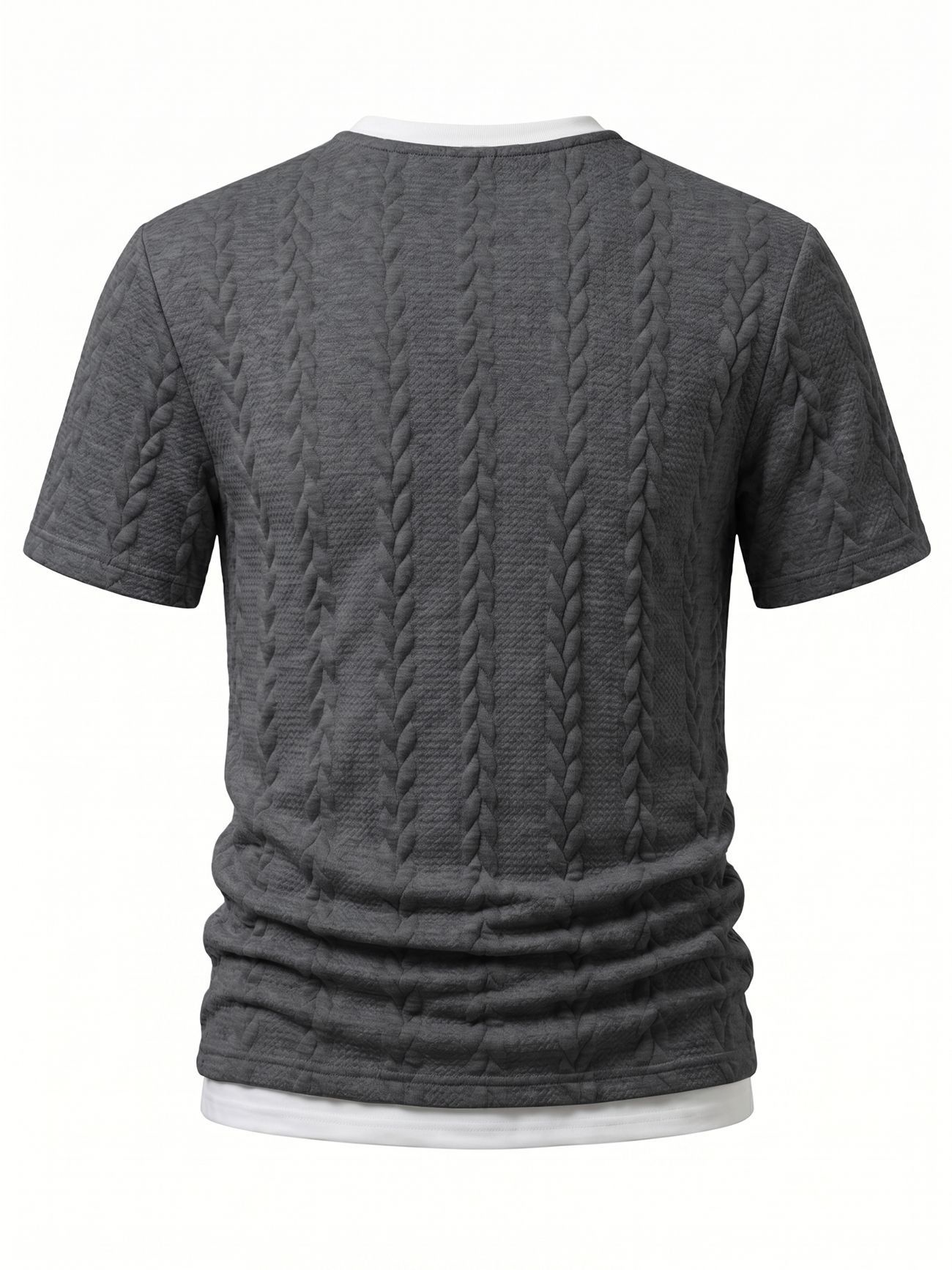 Men's Cable Knit V-Neck T-Shirt - Short Sleeve Casual Top