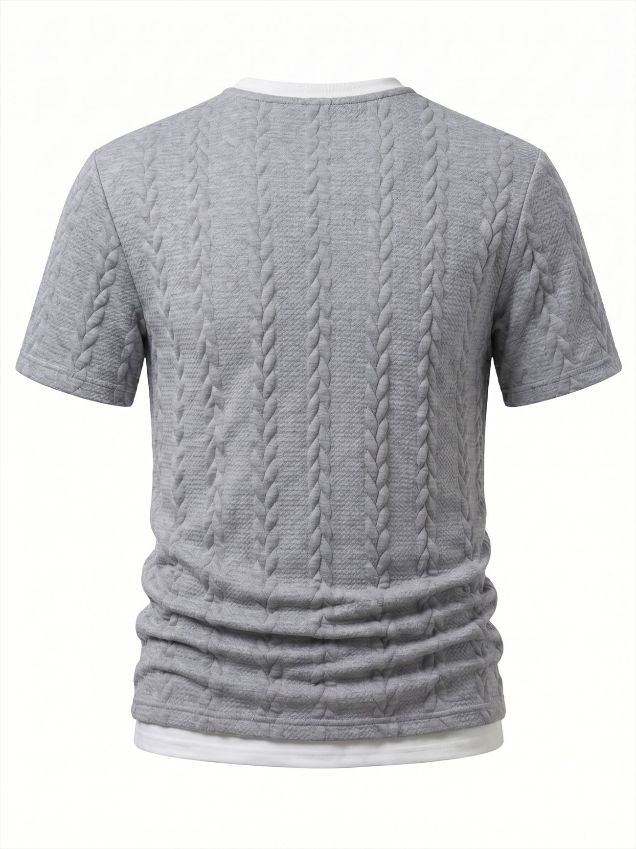 Men's Cable Knit V-Neck T-Shirt - Short Sleeve Casual Top