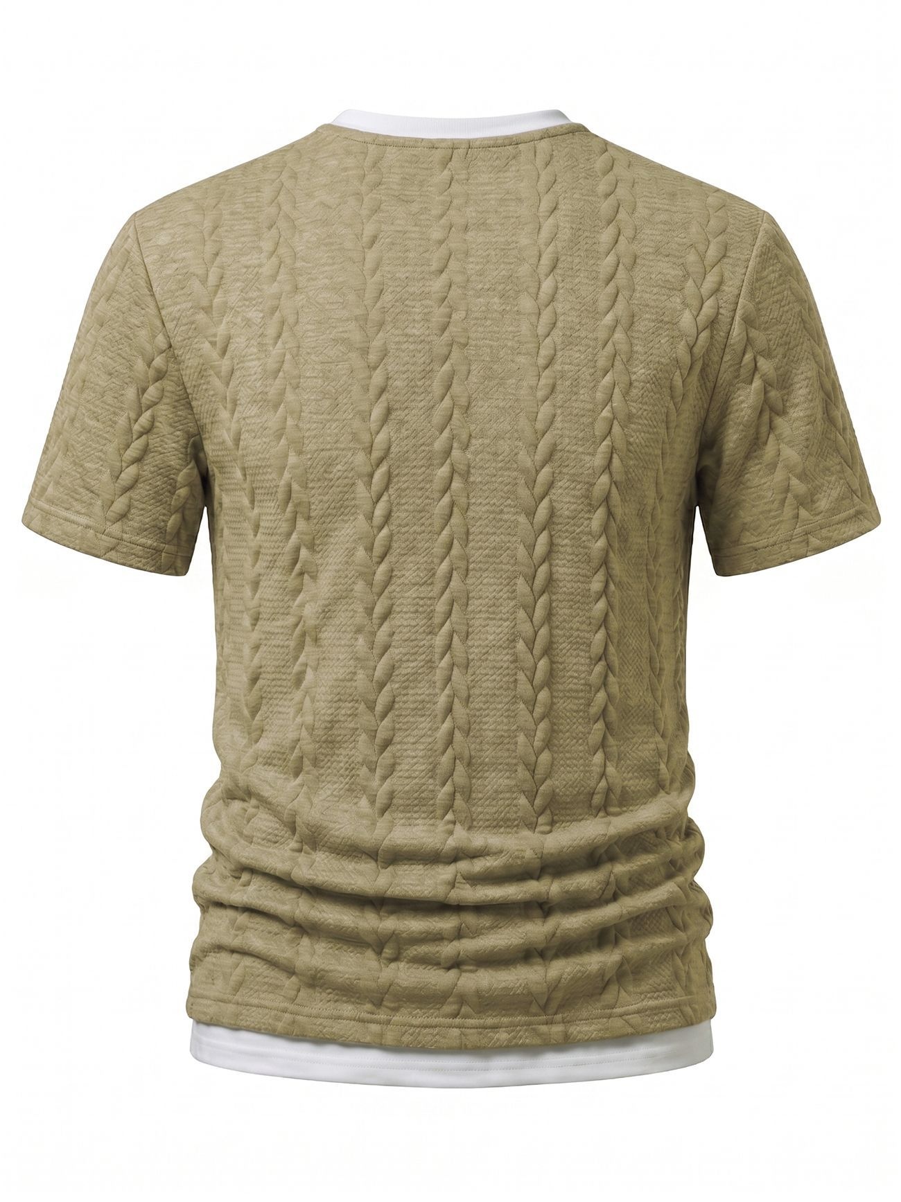 Men's Cable Knit V-Neck T-Shirt - Short Sleeve Casual Top