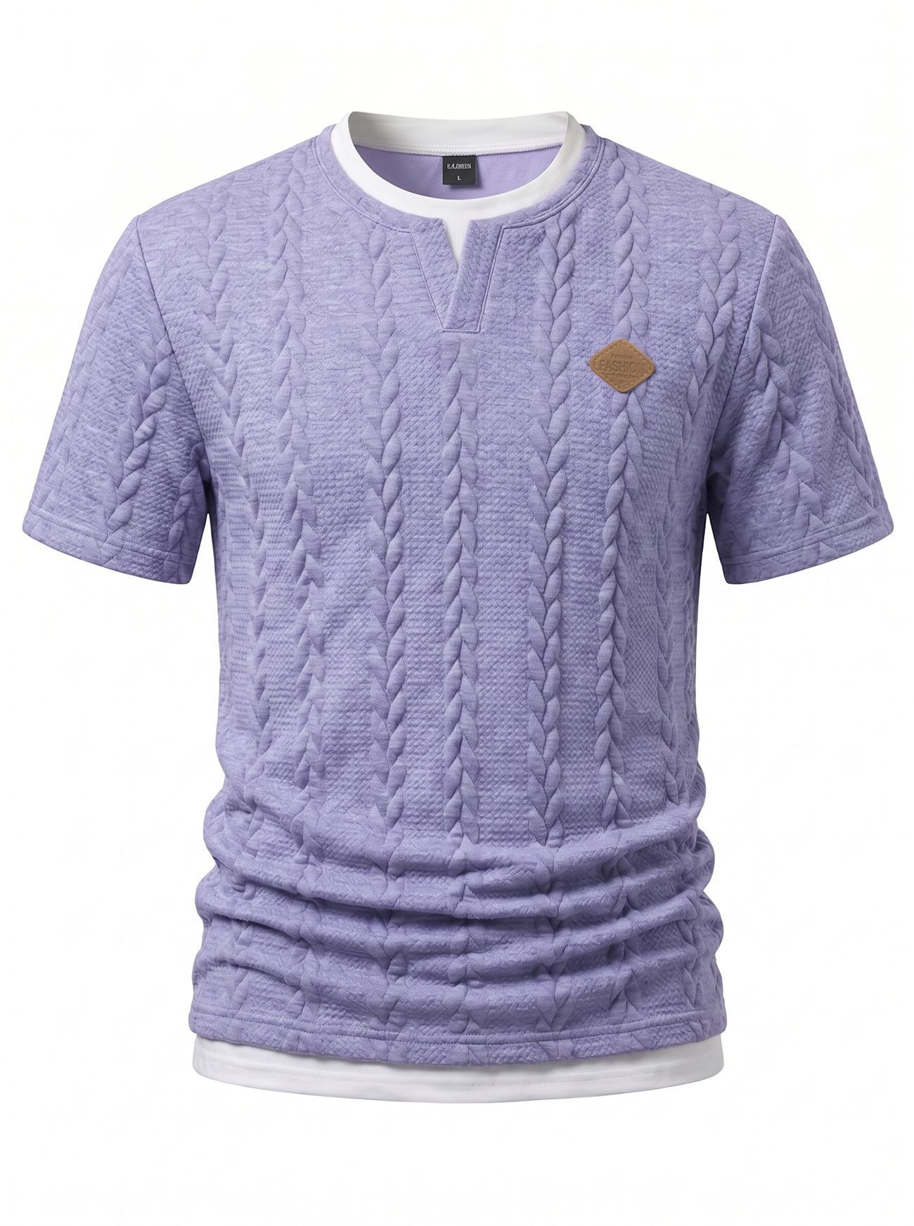 Men's Cable Knit V-Neck T-Shirt - Short Sleeve Casual Top