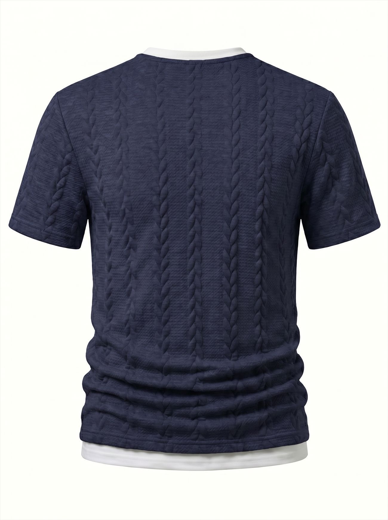 Men's Cable Knit V-Neck T-Shirt - Short Sleeve Casual Top