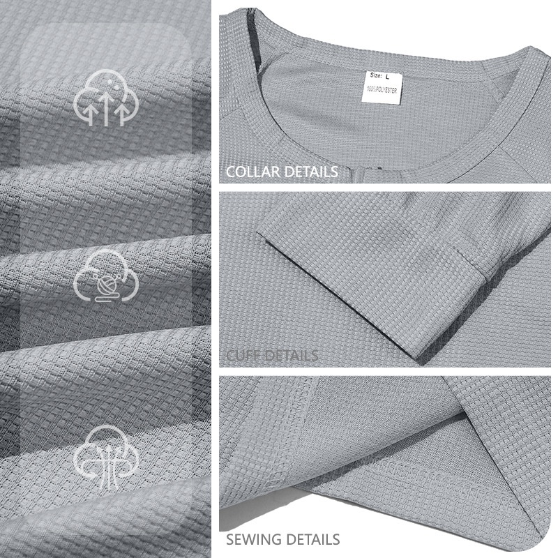 Waffle Knit Henley Shirt Long Sleeve Casual Top for Men