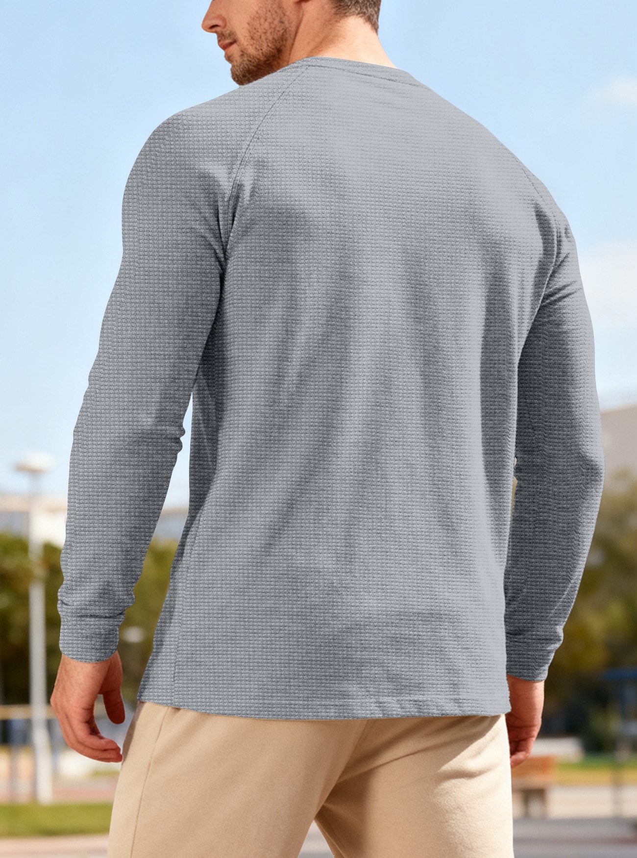 Waffle Knit Henley Shirt Long Sleeve Casual Top for Men