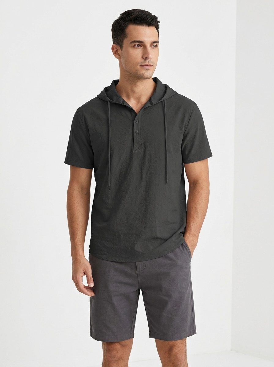 Men's Short Sleeve Hooded Polo Shirt