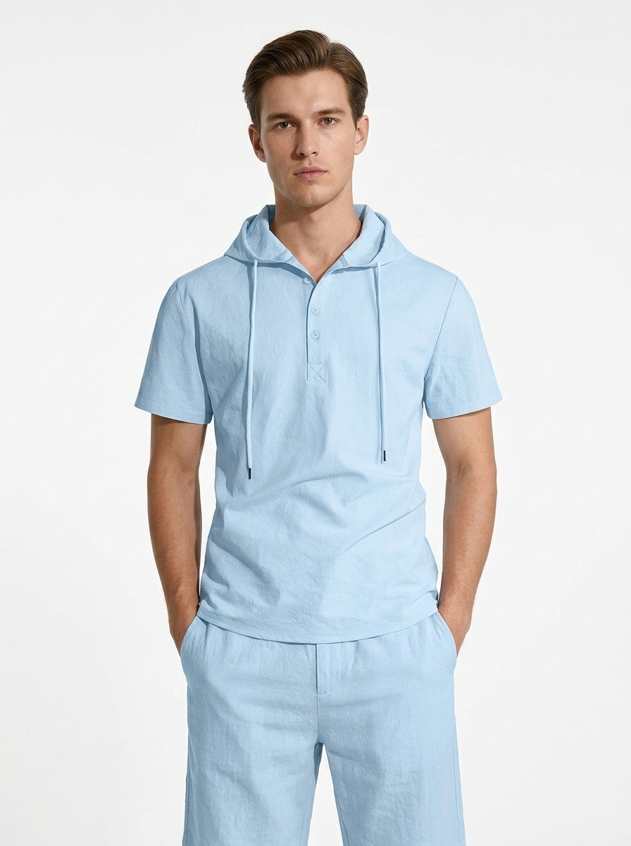Men's Short Sleeve Hooded Polo Shirt