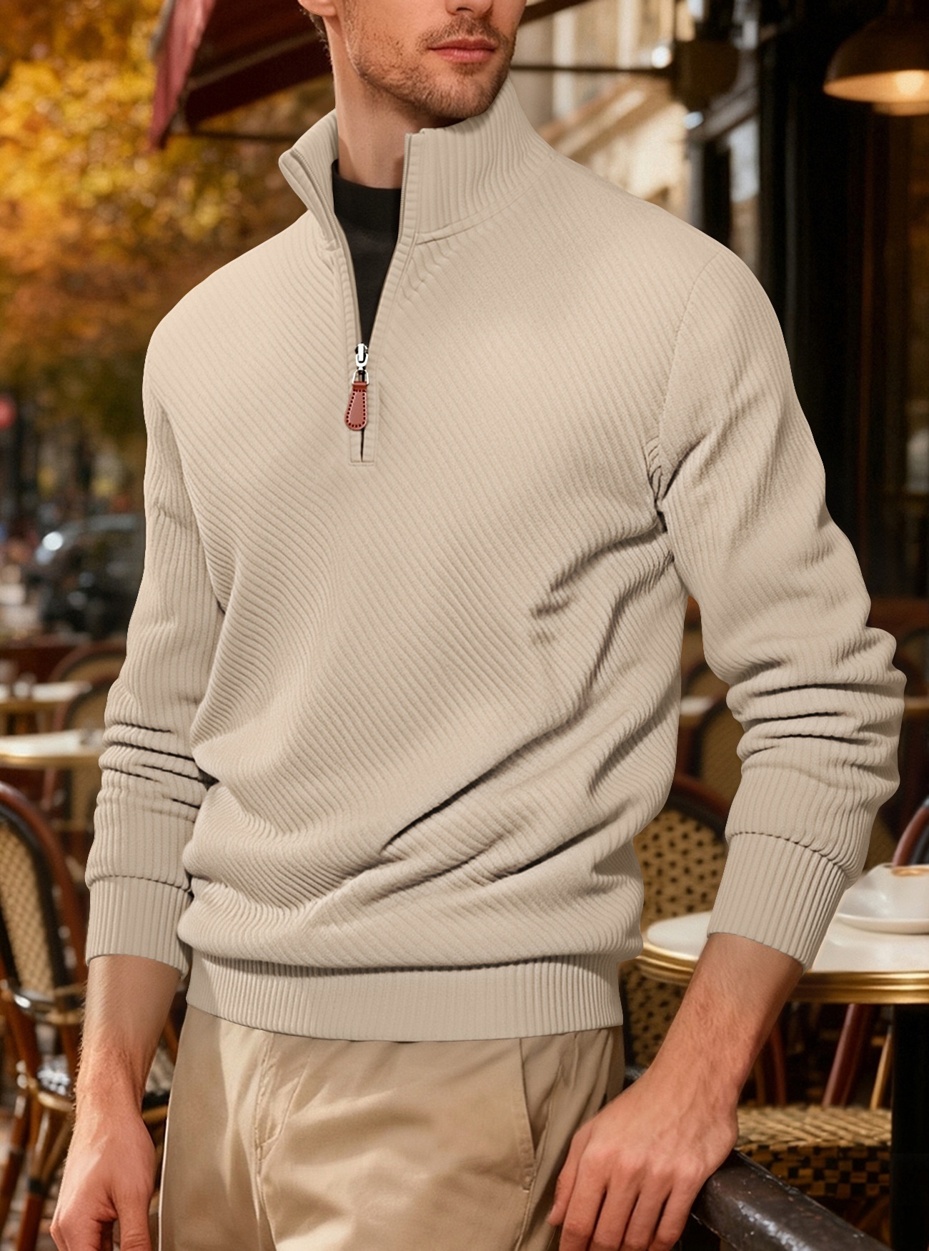 Men's Quarter Zip Ribbed Pullover Sweater