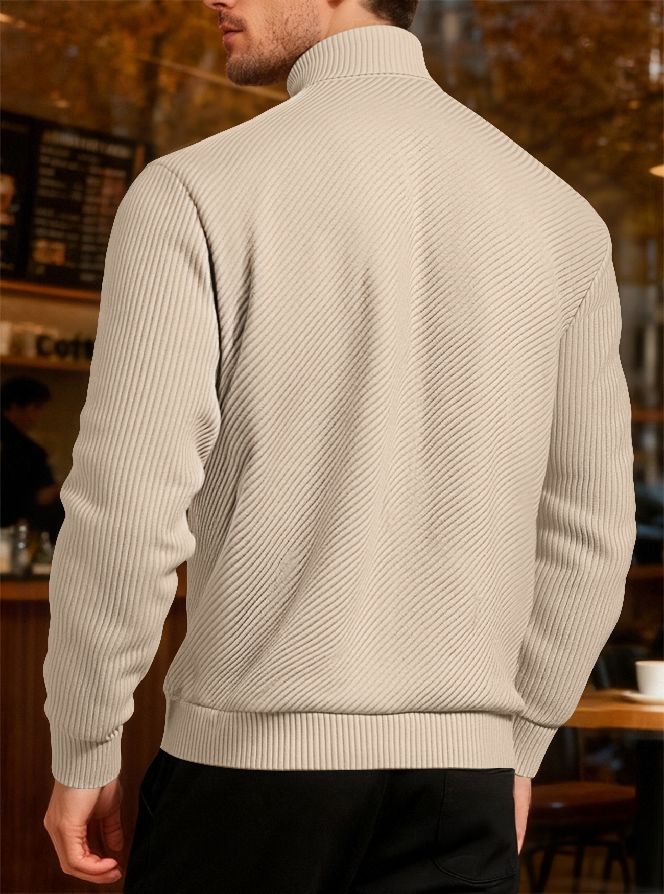Men's Quarter Zip Ribbed Pullover Sweater