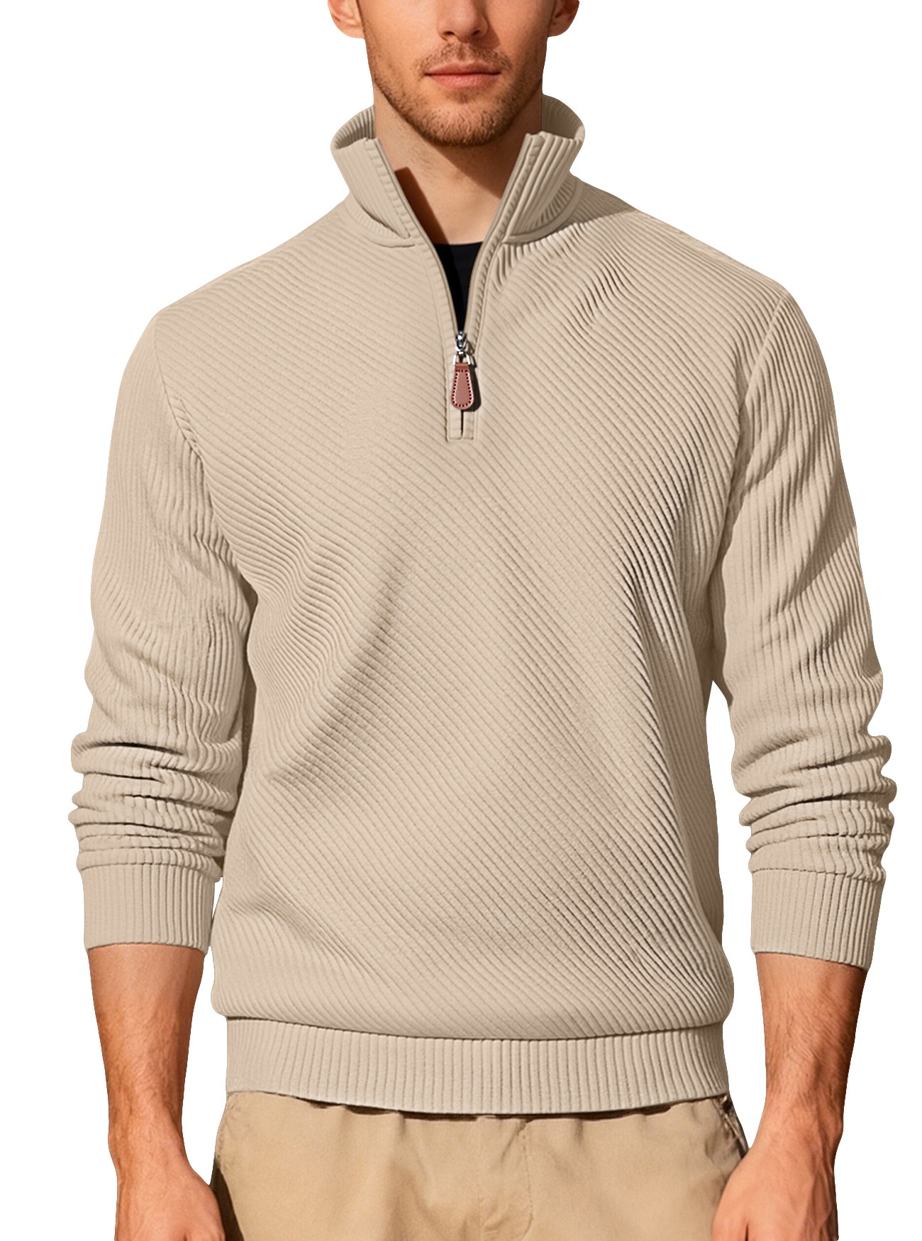 Men's Quarter Zip Ribbed Pullover Sweater