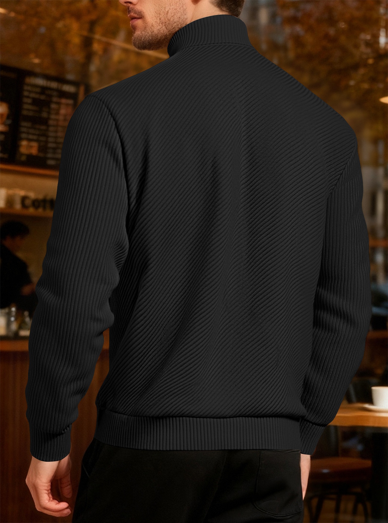 Men's Quarter Zip Ribbed Pullover Sweater