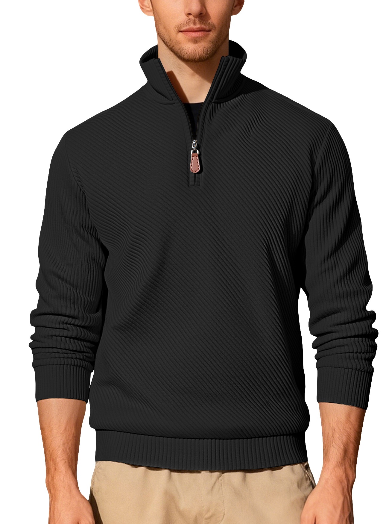 Men's Quarter Zip Ribbed Pullover Sweater